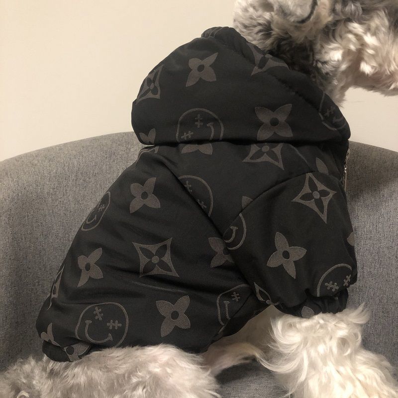 LV Style Black Down Pet Jacket – Luxury Winter Coat for Dogs & Cats