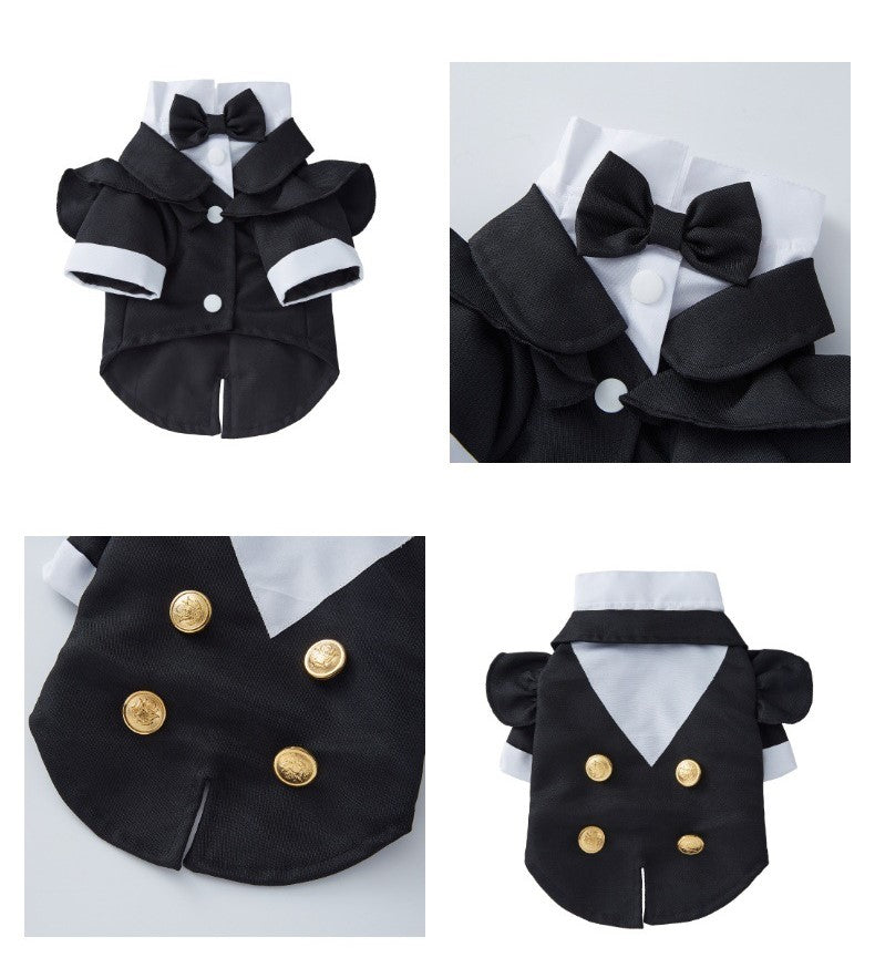 Pet Black Wedding Suit-Formal Tuxedo Outfit with Bow Tie for Dogs & Cats