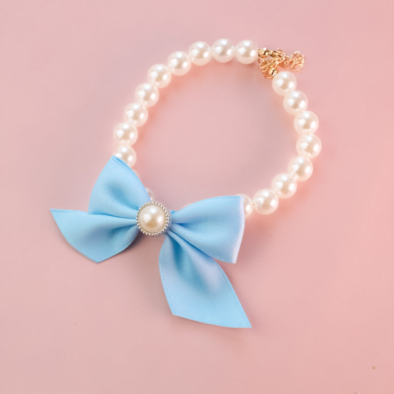 Butterfly Knot Pearl Pet Necklace – Elegant Jewelry Collar for Dogs & Cats