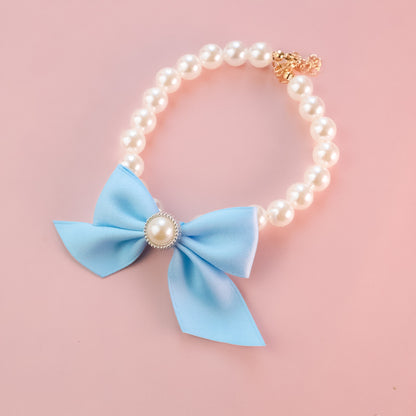 Butterfly Knot Pearl Pet Necklace – Elegant Jewelry Collar for Dogs & Cats