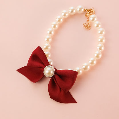 Butterfly Knot Pearl Pet Necklace – Elegant Jewelry Collar for Dogs & Cats
