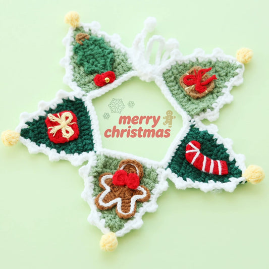 Christmas Crochet Five-Pointed Bib - Gingerbread Man & Gift Themed Handmade Christmas Decoration