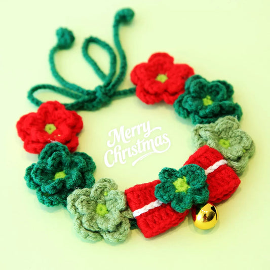 Christmas Floral Crochet Pet Bib - Stylish Festive Pet Accessory