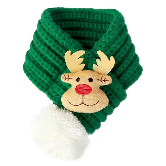 Christmas Knitted Pet Scarves with Plush Reindeer & Tree Accents
