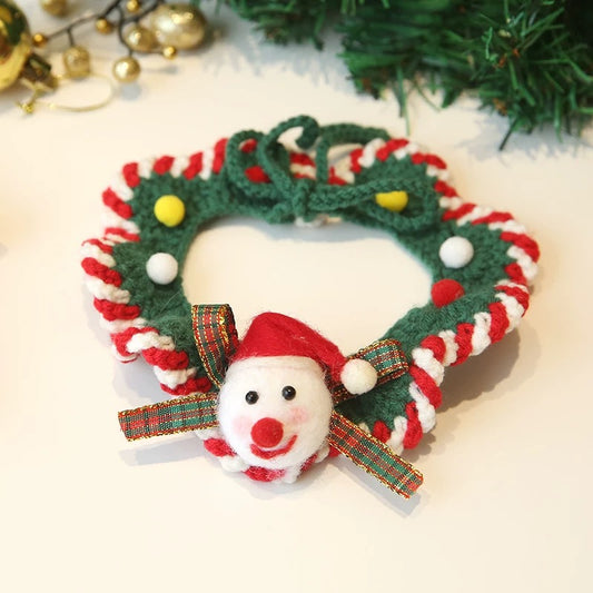 Christmas Snowman Knitted Bib - Fashion Accessory for Your Furry Friend