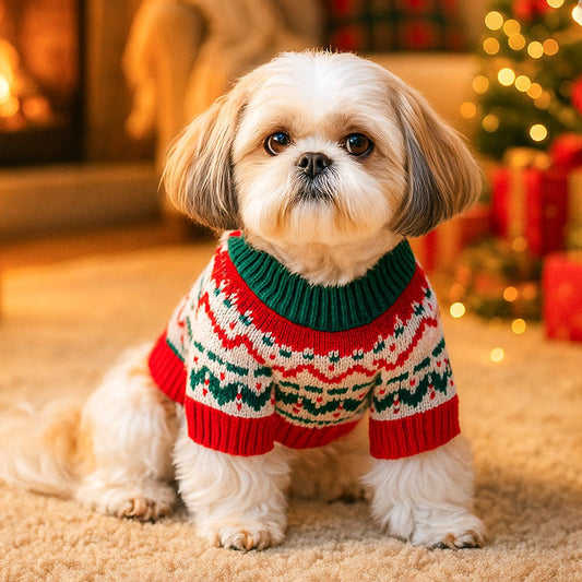 Comfortable and warm Christmas pet sweaters, available in different patterns