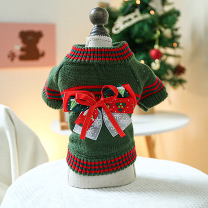 Large and decorative bow Christmas Pet Sweater