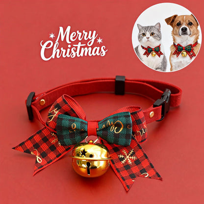 Exquisite pet Christmas collar with bells and bows