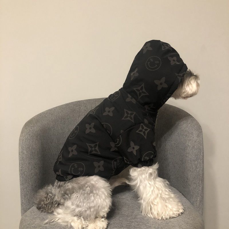 LV Style Black Down Pet Jacket – Luxury Winter Coat for Dogs & Cats