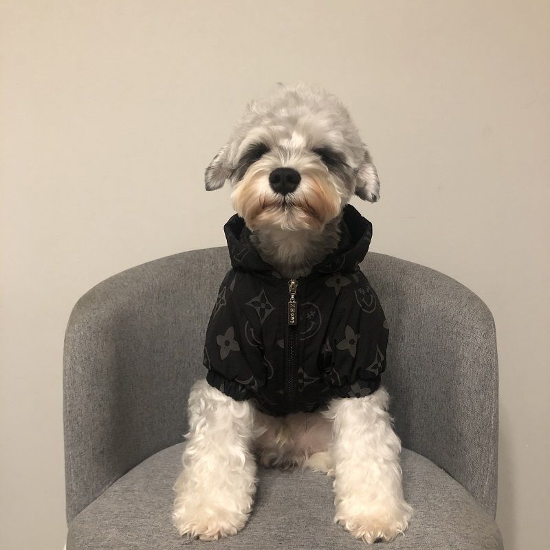 LV Style Black Down Pet Jacket – Luxury Winter Coat for Dogs & Cats