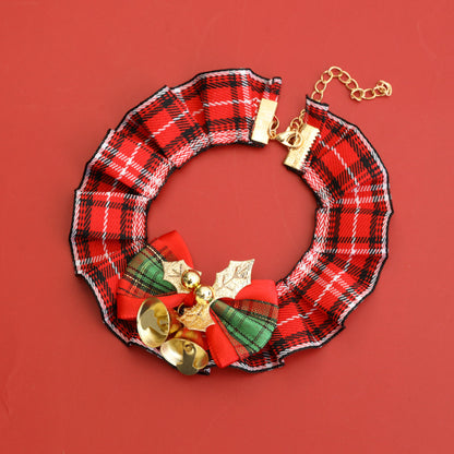 Satin checkered choker, luxurious lace neckband with shiny bow