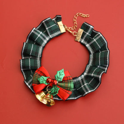 Satin checkered choker, luxurious lace neckband with shiny bow