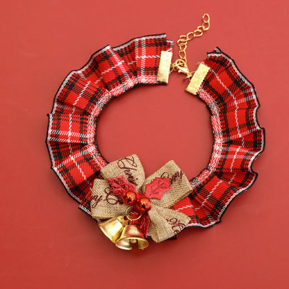 Satin checkered choker, luxurious lace neckband with shiny bow