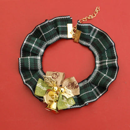 Satin checkered choker, luxurious lace neckband with shiny bow