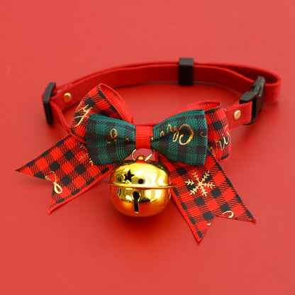 Exquisite pet Christmas collar with bells and bows